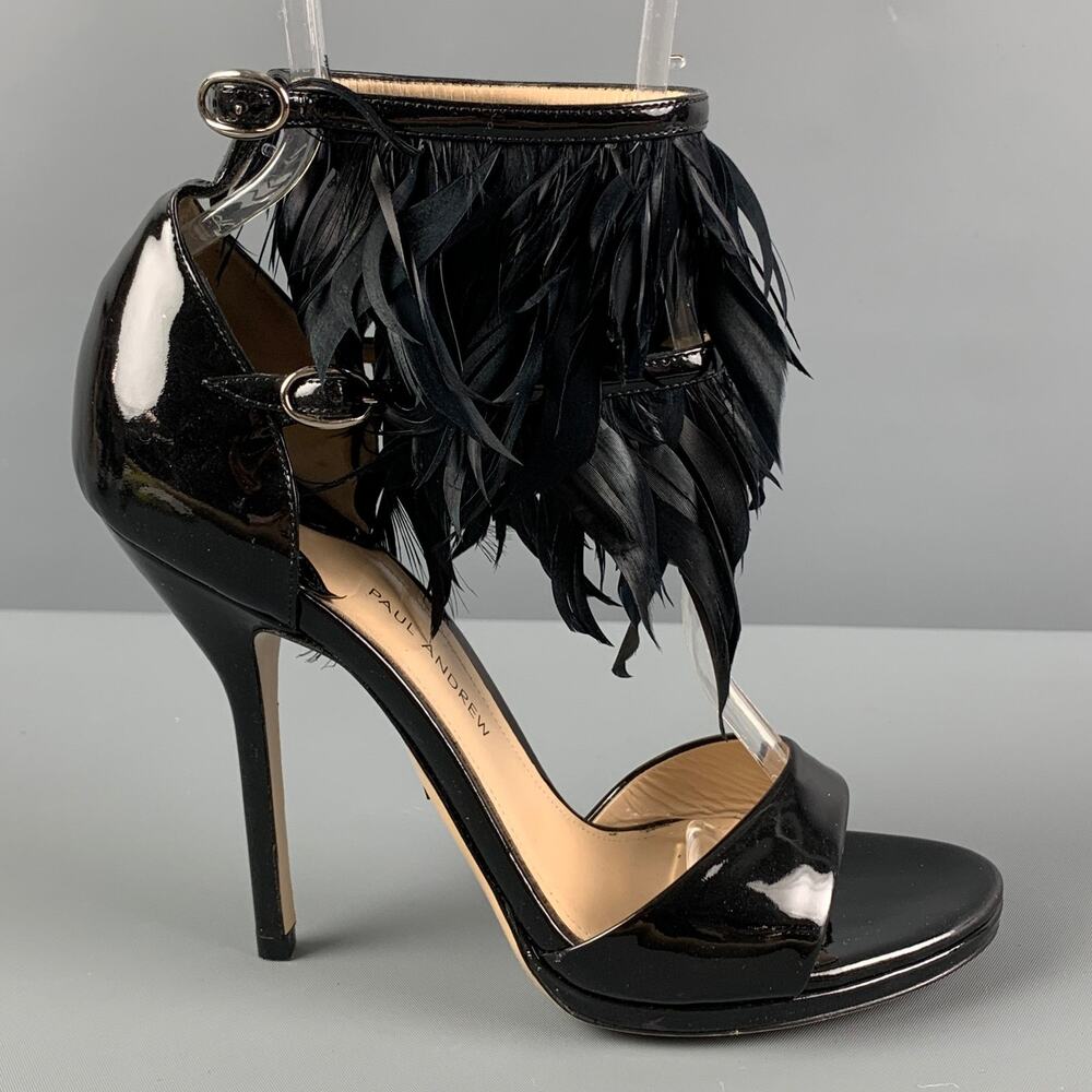 PAUL ANDREW Size 6 Black Patent Leather Ankle Strap Sandals